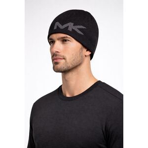 Michael Kors Reversible Black Knit Beanie Gray MK Logo Luxe Men NWT Winter Hat